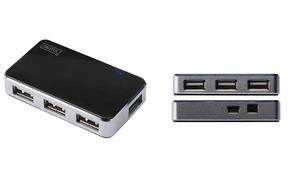 DIGITUS USB 2.0 Mini Hub, 4-Port, silber, inkl. Netzteil