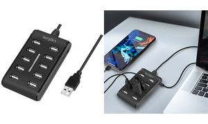 LogiLink USB 2.0 Hub, 10 Port, mit Ein-/Ausschalter, schwarz