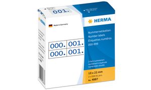 HERMA Nummern-Etiketten 0-999, 10 x 22 mm, blau, doppelt