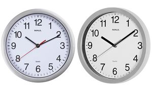 MAUL Wanduhr/Funkuhr MAULrun, Durchmesser: 250 mm, silber