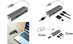 LogiLink USB-C 3.0 Hub + Kartenleser, 3-Port, grau