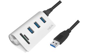 LogiLink USB 3.0 Hub + mit Kartenleser, 3-Port, silber