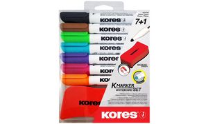 Kores Whiteboard-Marker Set, 7 Marker + Tafellscher