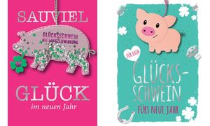 CACTUS Neujahrskarte mit Konfettischwein