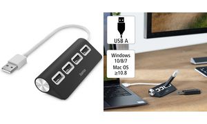 hama USB 2.0 Hub, 4 Port, schwarz